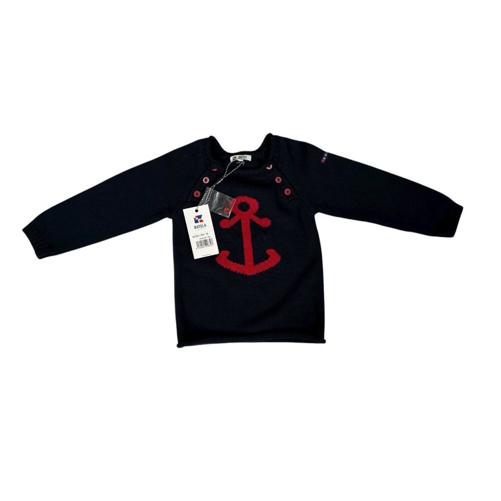 NWT Batela Sea Style Cotton Sweater Boys 36M Blue Anchor Nautical Gift Idea